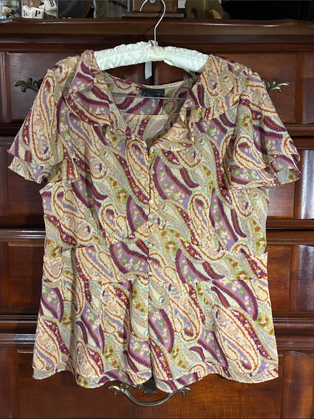 Patterned Ruffle Sleeve Blouse - Multicolor - Picture 3 of 6